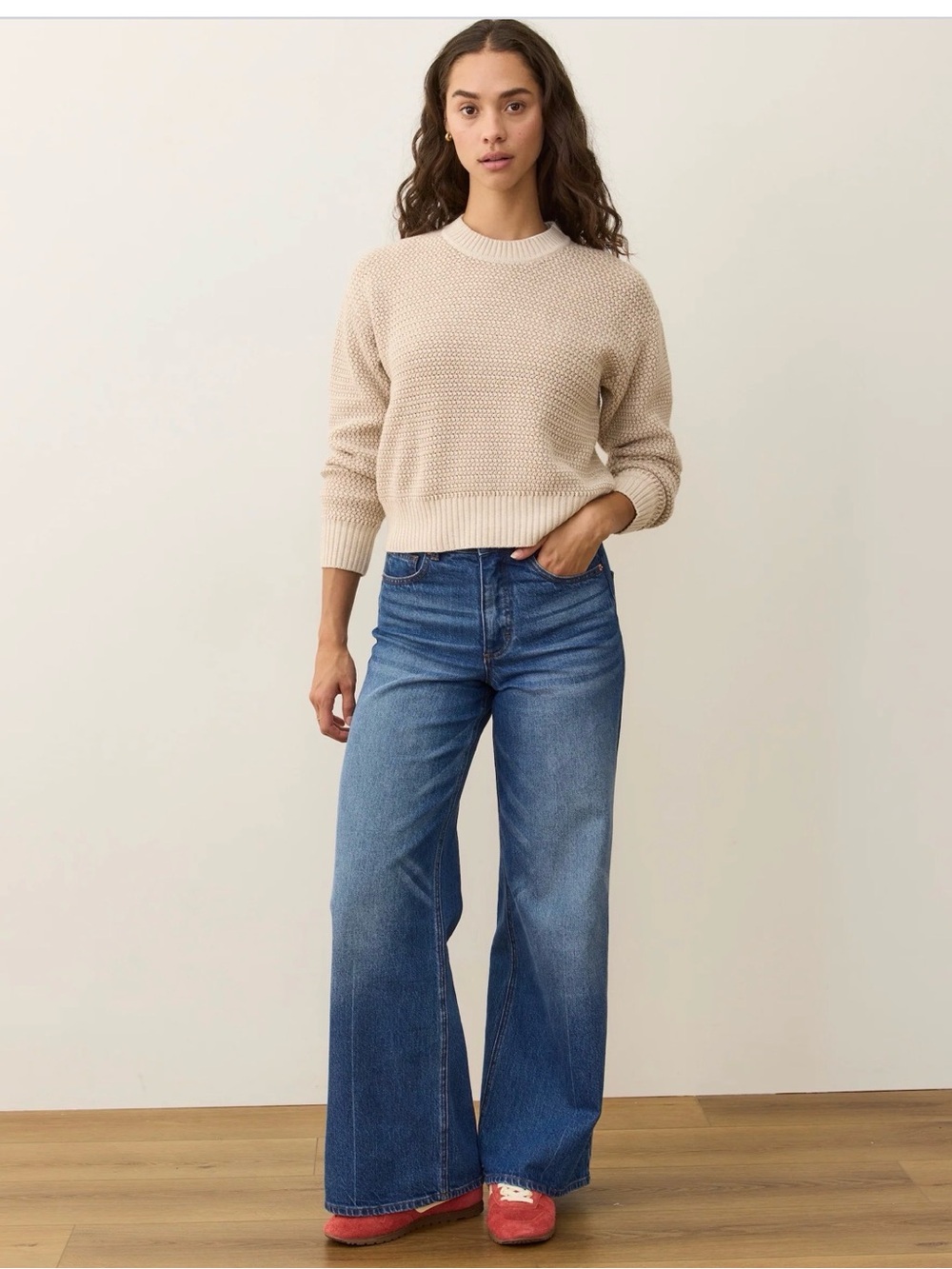 Marine Layer Robin Textured Crewneck Sweater in Almond